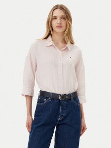 Tommy Hilfiger Koszula WW0WW46169 Różowy Loose Fit. Czerwone koszule TOMMY HILFIGER, bez wzorów, ze lnu, bez kołnierzyka, bez ramiączek. Za 329,99 zł.