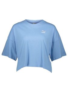 Puma Koszulka "C- PMA Classics" w kolorze błękitnym rozmiar: S. Niebieskie bluzki Puma, s, bez wzorów, z bawełny, bez kołnierzyka, bez ramiączek. Za 61,46 zł.