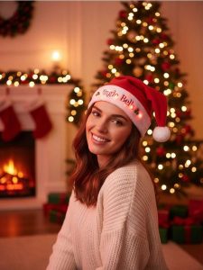 Świecąca i grająca czapka Mikołaja - wielobarwny. Czapki Sinsay, bez wzorów. Za 15,99 zł.