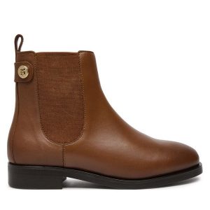 Sztyblety Tommy Hilfiger. Brązowe botki TOMMY HILFIGER, bez wzorów, bez obcasa, na płaskiej podeszwie, bez zapięcia. Za 519,99 zł.