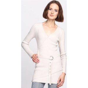 Beżowy Sweter Disband. Długie swetry marki Born2be. Za 74,99 zł.