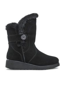 Skechers Botki Cozy Peak 49811/BLK Czarny. Czarne botki Skechers, bez wzorów, ze skóry, bez obcasa, na płaskiej podeszwie, bez zapięcia. Za 379,99 zł.