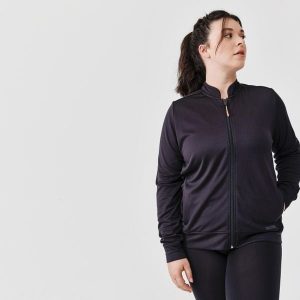 Bluza do biegania damska Kiprun Run 100 Dry. Czarne bluzy KALENJI, l, bez wzorów, z elastanu, bez kaptura. W wyprzedaży za 69,99 zł.