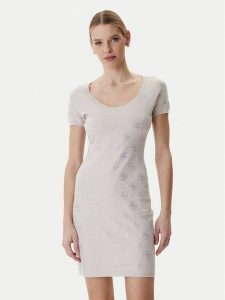 Guess Sukienka dzianinowa W6RK92 Z3JD2 Beżowy Regular Fit. Brązowe sukienki Guess, s, z aplikacjami, z dzianiny, bez kołnierzyka, bez ramiączek. Za 659,99 zł.