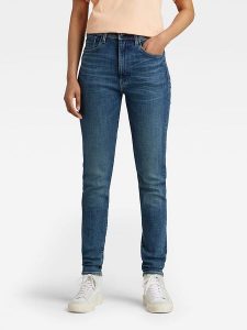 G-Star Dżinsy "Kafey" - Skinny fit - w kolorze granatowym rozmiar: W27/L30. Niebieskie jeansy G-Star, z aplikacjami, z podwyższonym stanem. Za 184,46 zł.