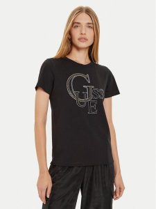 Guess T-Shirt W4BI16 I3Z14 Czarny Regular Fit. Czarne t-shirty Guess, xs, z aplikacjami, z bawełny, bez kołnierzyka, bez ramiączek. Za 109,99 zł.