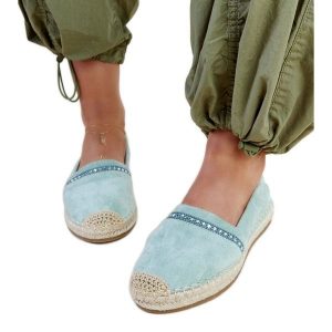 Zielone espadryle z cyrkoniami Abia. Zielone espadryle bez wzorów, z gumy, bez obcasa. Za 74,48 zł.