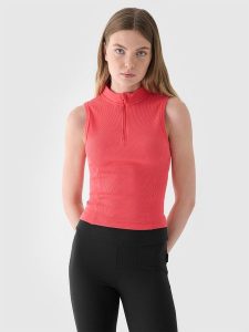 4F Top slim z prążkowanej dzianiny damski - czerwony XS. Czerwone topy 4f, xs, bez wzorów, z bawełny, klasyczne, bez kołnierzyka, bez ramiączek. W wyprzedaży za 39,99 zł.