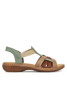 Rieker Sandały 65918-52 Zielony. Zielone sandały Rieker, bez wzorów, z materiału, bez obcasa, na płaskiej podeszwie, bez zapięcia. Za 289,99 zł.