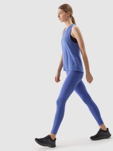 4F Legginsy treningowe z materiału z recyklingu damskie - granatowe L. Niebieskie legginsy 4f, bez wzorów, z dzianiny. W wyprzedaży za 69,99 zł.