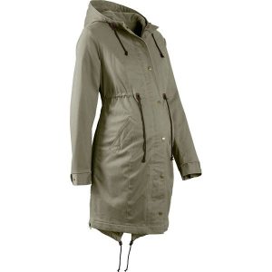 Parka ciążowa z miękką podszewką z polaru bonprix oliwkowy. Zielone kurtki bonprix, z polaru. Za 239,99 zł.