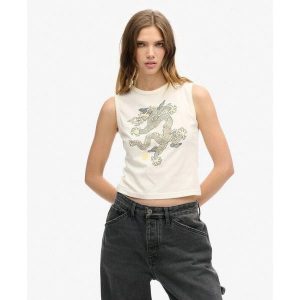 Koszulka bez rękawów vintage Superdry x Komodo. Białe koszule nocne Superdry, bez wzorów, z bawełny, bez ramiączek. W wyprzedaży za 147,95 zł.