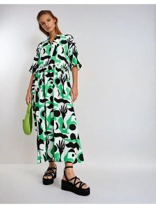 Monki Sukienka w kolorze zielono-biało-czarnym rozmiar: L. Białe sukienki Monki, l, bez wzorów, bez kołnierzyka, bez ramiączek, maxi. Za 60,99 zł.