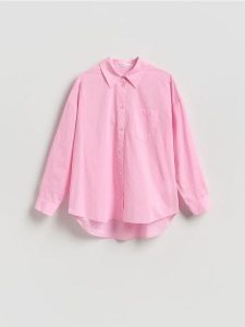 Bawełniana koszula - pastelowy róż. Czerwone koszule Reserved, l, bez wzorów, z bawełny, bez kołnierzyka, bez ramiączek. Za 99,99 zł.