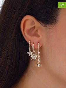 Luja Bijoux 3-częściowy zestaw kolczyków-kreoli z cyrkoniami rozmiar: onesize. Żółte kolczyki Luja Bijoux, z cyrkonią, z mosiądzu. Za 70,45 zł.