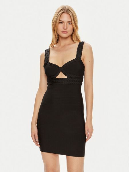 Guess Sukienka koktajlowa W4YK51 Z2XY0 Czarny Bodycon Fit. Czarne kombinezony Guess, s, z aplikacjami, z wiskozy, wizytowe, bez kołnierzyka, bez ramiączek. Za 319,99 zł.