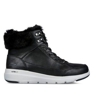 Botki Skechers. Czarne botki Skechers, bez wzorów, bez obcasa, na płaskiej podeszwie, bez zapięcia. Za 339,99 zł.