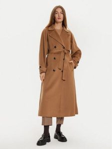 Tommy Hilfiger Płaszcz wełniany WW0WW45919 Brązowy Oversize. Brązowe płaszcze TOMMY HILFIGER, na zimę, l, bez wzorów, z syntetyku, bez kaptura. Za 999,99 zł.