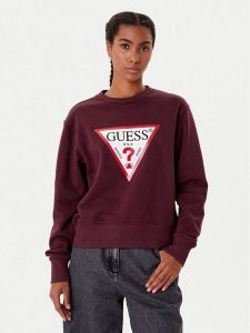 Guess Bluza W2YQ16 KBA11 Bordowy Regular Fit. Czerwone bluzy Guess, xxl, z aplikacjami, z bawełny, bez kaptura. Za 229,99 zł.