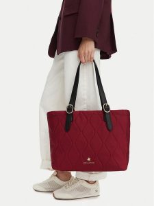 Beverly Hills Polo Club Torebka CWBEO-BHPC-C-001-10 Bordowy. Czerwone shopper bag Beverly Hills Polo Club, bez wzorów, z materiału, bez dodatków. Za 199,99 zł.