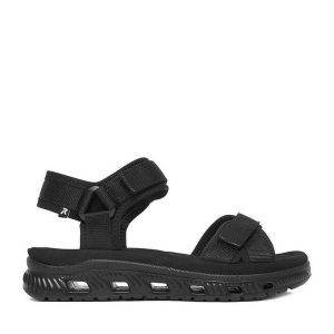 Sandały Rieker. Czarne sandały Rieker, bez wzorów, bez obcasa, na płaskiej podeszwie, bez zapięcia. Za 349,99 zł.