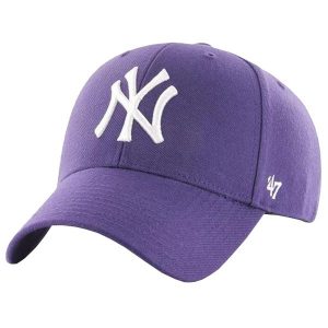 Czapka z daszkiem dla dorosłych MLB New York Yankees MVP Cap. Fioletowe czapki 47 Brand, bez wzorów, z materiału, sportowe. Za 109,99 zł.