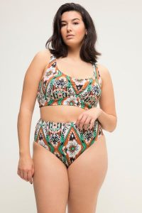 Damskie Figi od bikini wysoki stan print na całej powierzchni. Brązowe figi Ulla Popken, bez wzorów, z elastanu. Za 91,99 zł.