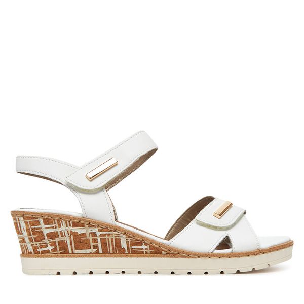 Sandały Remonte. Białe sandały Remonte, bez wzorów, bez obcasa, na koturnie, bez zapięcia. Za 359,99 zł.