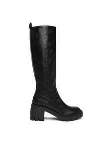 JENNY Kozaki CEO-R25SS06030 Czarny. Czarne kozaki Jenny, bez wzorów, z materiału, bez obcasa, na słupku, bez zapięcia. Za 229,99 zł.