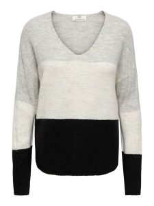 JDY Sweter "Elanora" w kolorze czarno-kremowo-szarym rozmiar: L. Brązowe swetry oversize JDY, l, bez wzorów, bez ramiączek. Za 109,95 zł.