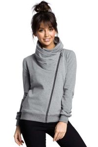 Sportowa Bluza Zapinana na Ukośny Zamek - Szara. Szare bluzy MOE, l, bez wzorów, z bawełny, bez kaptura. Za 273,90 zł.