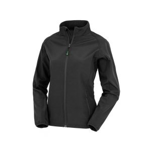 Damska kurtka z recyklingu Result Softshell. Czarne kurtki RESULT, bez wzorów, z softshellu, bez kaptura. Za 161,50 zł.