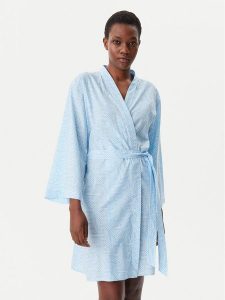 DKNY Szlafrok YI20046 Błękitny. Niebieskie szlafroki DKNY, xs, bez wzorów, z bawełny, bez kaptura. Za 359,99 zł.
