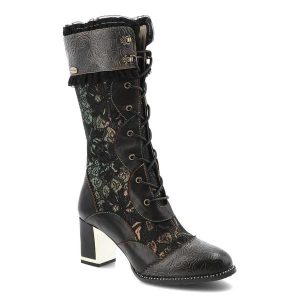 Czarne Kozaki Laura Vita Eleganckie Obuwie Damskie. Czarne kozaki LAURA VITA, bez wzorów, z koronki, przed kolano, bez obcasa, na obcasie, bez zapięcia. Za 492,99 zł.