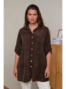 Curvy Lady Bluzka w kolorze brązowym rozmiar: 40/42. Brązowe bluzki Curvy Lady, bez wzorów, klasyczne, bez kołnierzyka, bez ramiączek. Za 153,45 zł.