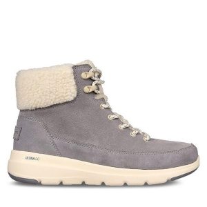 Trzewiki Skechers. Szare botki Skechers, bez wzorów, bez obcasa, na płaskiej podeszwie, bez zapięcia. Za 319,99 zł.