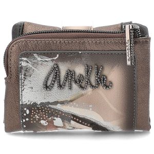 Brązowy Stylowy Damski Portfel Anekke. Brązowe portfele Anekke, z aplikacjami, z materiału. Za 149,00 zł.