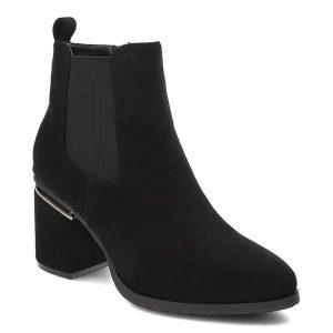 Czarne Botki Vinceza Eleganckie Obuwie Damskie. Czarne botki VINCEZA, bez wzorów, z materiału, bez obcasa, bez zapięcia. Za 139,00 zł.