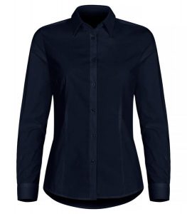 Clique Koszula Stretch L/S Damska - Krój regular – Dark Navy. Niebieskie koszule CLIQUE, l, bez wzorów, z bawełny, bez kołnierzyka, bez ramiączek. Za 202,48 zł.