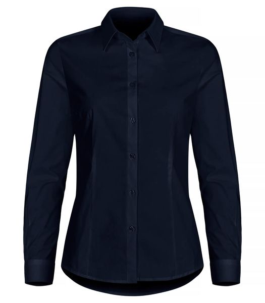 Clique Koszula Stretch L/S Damska - Krój regular – Dark Navy. Niebieskie koszule CLIQUE, l, bez wzorów, z bawełny, bez kołnierzyka, bez ramiączek. Za 202,48 zł.