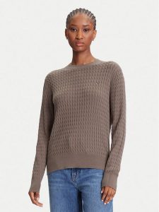 Tommy Hilfiger Sweter Fine WW0WW44993 Brązowy Regular Fit. Brązowe swetry klasyczne TOMMY HILFIGER, xs, z bawełny, bez kołnierzyka. Za 449,99 zł.