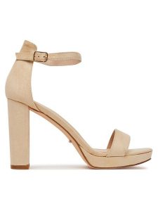 DeeZee Sandały SE008-BEIGE Beżowy. Brązowe sandały DeeZee, bez wzorów, z materiału, bez obcasa, na słupku, bez zapięcia. Za 139,99 zł.