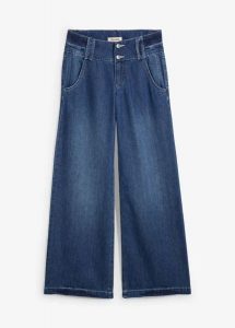Dżinsy Wide Leg, high waist, super soft. Niebieskie jeansy bonprix, bez wzorów, z denimu, z podwyższonym stanem. Za 144,99 zł.