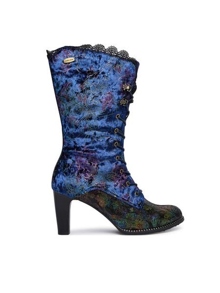 Laura Vita Kozaki Alcbaneo 351 Niebieski. Niebieskie kozaki LAURA VITA, bez wzorów, z materiału, bez obcasa, na słupku, bez zapięcia. Za 409,99 zł.