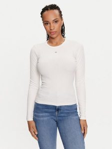 Tommy Jeans Bluzka Essential DW0DW17387 Écru Slim Fit. Bluzki Tommy Jeans, s, bez wzorów, z bawełny, bez kołnierzyka, bez ramiączek. Za 139,99 zł.