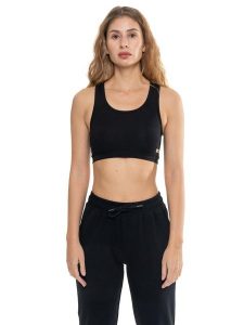 Aktywny złoty top damski. Czarne topy LEONE 1947 APPAREL, l, bez wzorów, bez kołnierzyka, bez ramiączek. Za 84,16 zł.