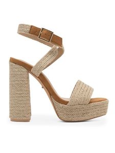 DeeZee Sandały KL-F20074-36 Beżowy. Brązowe sandały DeeZee, bez wzorów, z materiału, bez obcasa, na słupku, bez zapięcia. Za 169,99 zł.