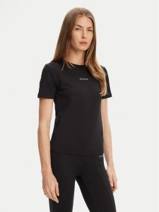 Guess T-Shirt V5RI10 KCD02 Czarny Regular Fit. Czarne t-shirty Guess, s, z aplikacjami, z syntetyku, bez kołnierzyka, bez ramiączek. Za 139,99 zł.