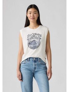 Levi's Top w kolorze biało-granatowym rozmiar: S. Białe topy Levi's®, s, bez wzorów, z bawełny, bez kołnierzyka, bez ramiączek. Za 65,38 zł.
