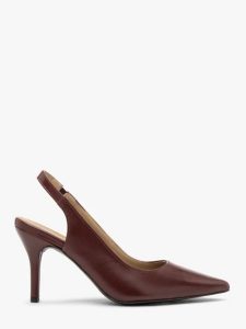 Bordowe czółenka slingback bez pięty. Czerwone czółenka Ryłko, bez wzorów, ze skóry, bez obcasa, na obcasie, bez zapięcia. Za 379,99 zł.